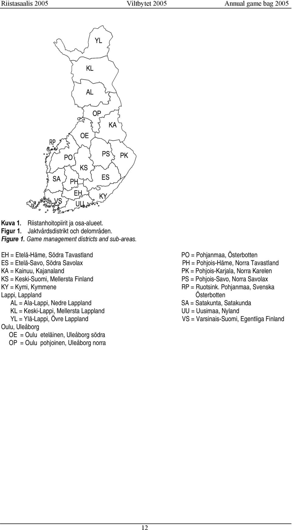 Lappland KL = Keski-Lappi, Mellersta Lappland YL = Ylä-Lappi, Övre Lappland Oulu, Uleåborg OE = Oulu eteläinen, Uleåborg södra OP = Oulu pohjoinen, Uleåborg norra PO = Pohjanmaa,