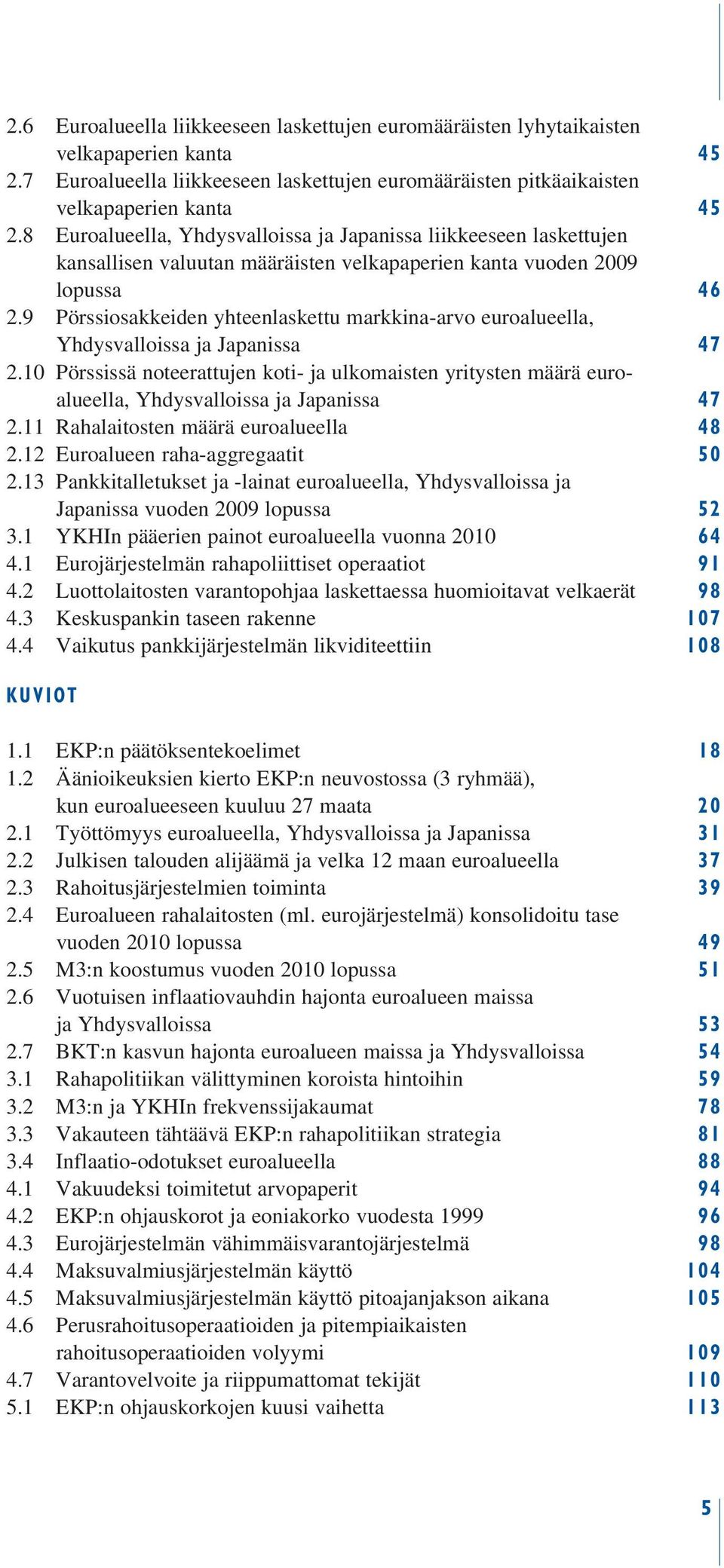 9 Pörssiosakkeiden yhteenlaskettu markkina-arvo euroalueella, Yhdysvalloissa ja Japanissa 47 2.