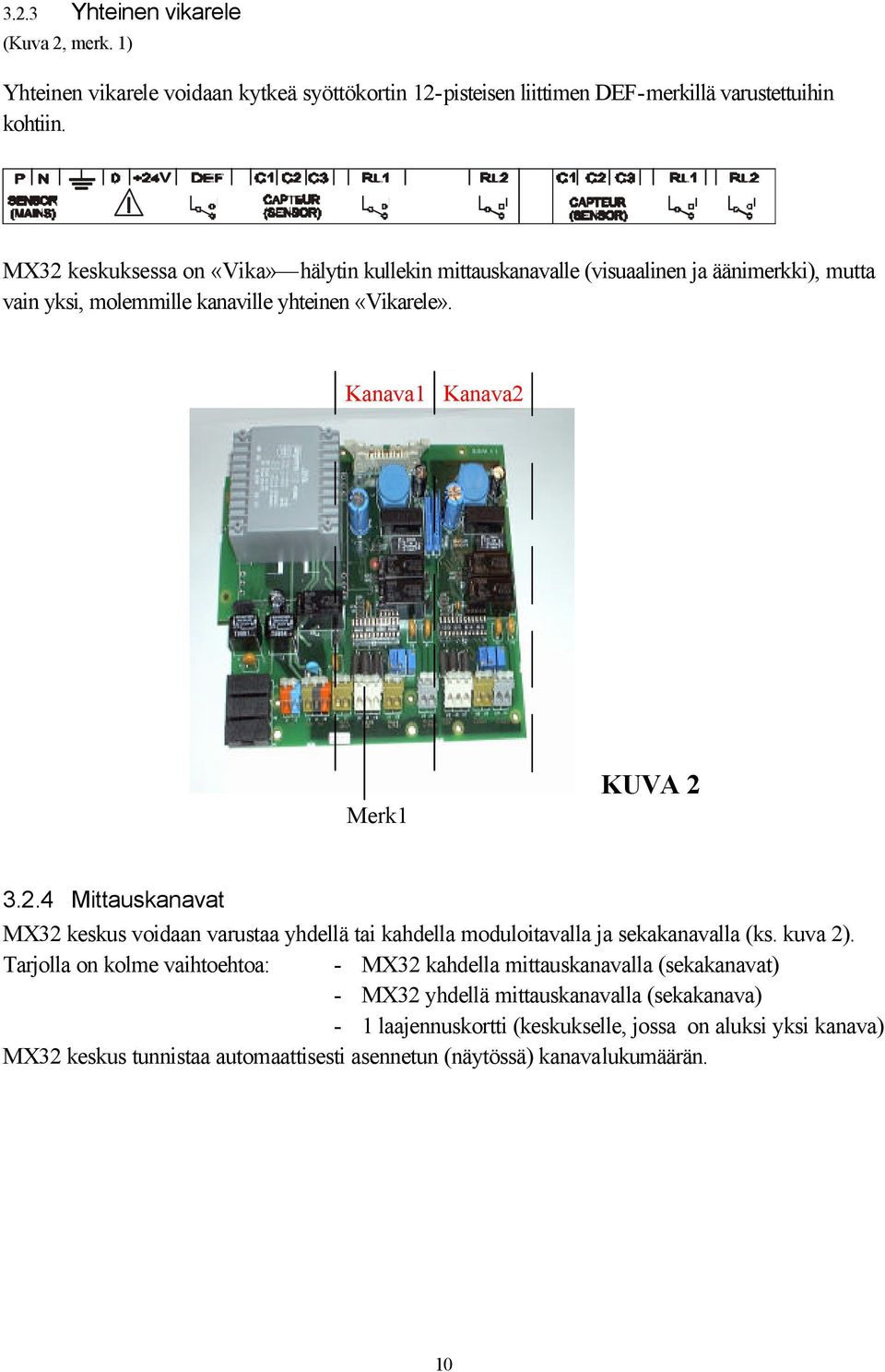 Kanava Kanava2 Merk KUVA 2 3.2.4 Miauskanava MX32 keskus voidaan varusaa yhdellä ai kahdella moduloiavalla ja sekakanavalla (ks. kuva 2).