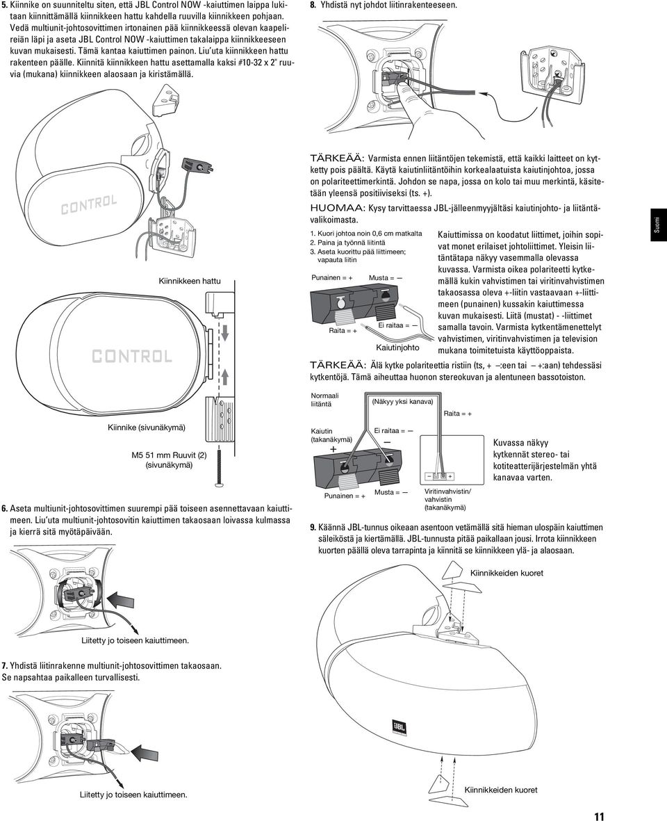 Liu uta kiinnikkeen hattu rakenteen päälle. Kiinnitä kiinnikkeen hattu asettamalla kaksi #10-32 x 2" ruuvia (mukana) kiinnikkeen alaosaan ja kiristämällä. 8. Yhdistä nyt johdot liitinrakenteeseen.