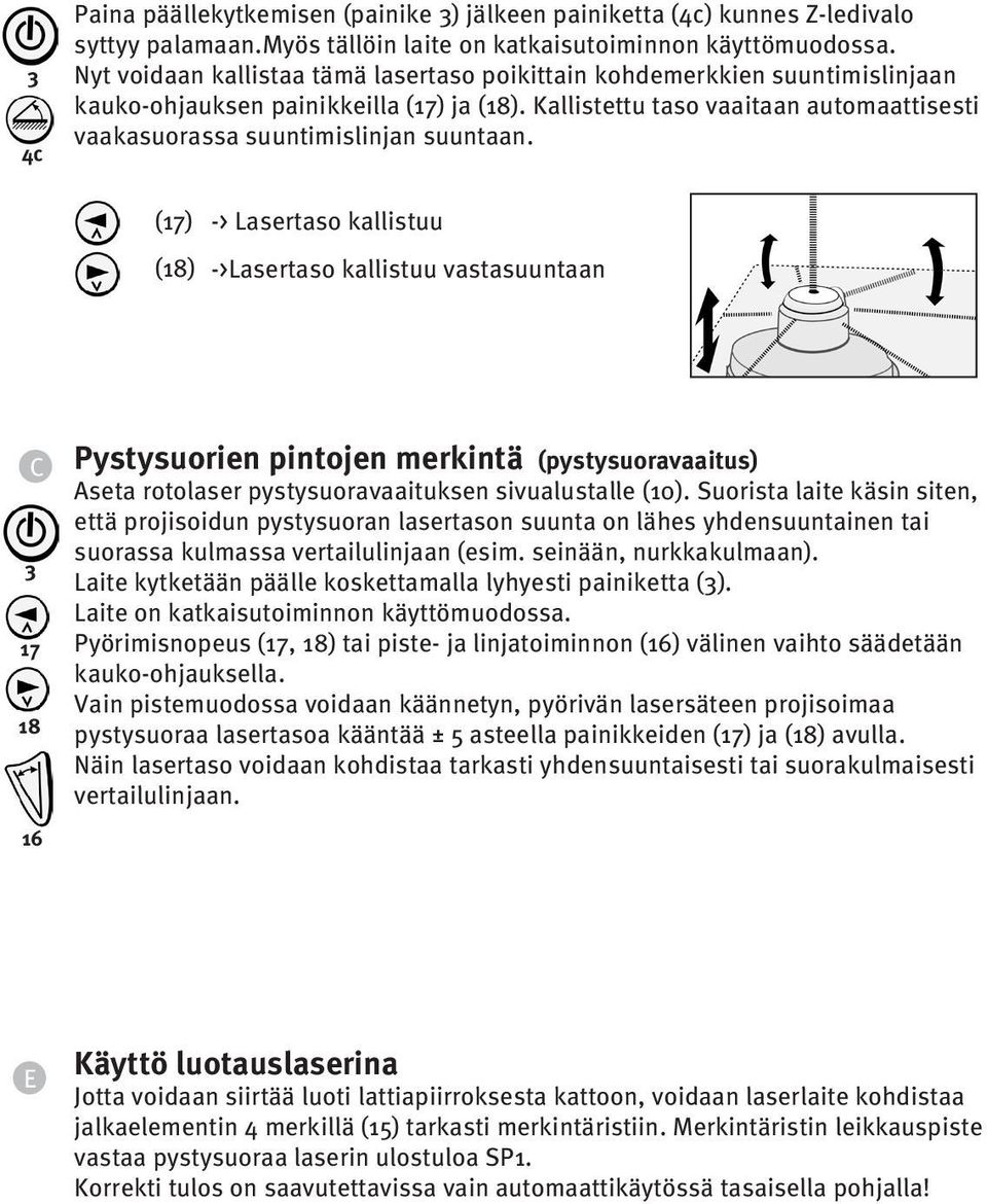 Kallistettu taso vaaitaan automaattisesti vaakasuorassa suuntimislinjan suuntaan.