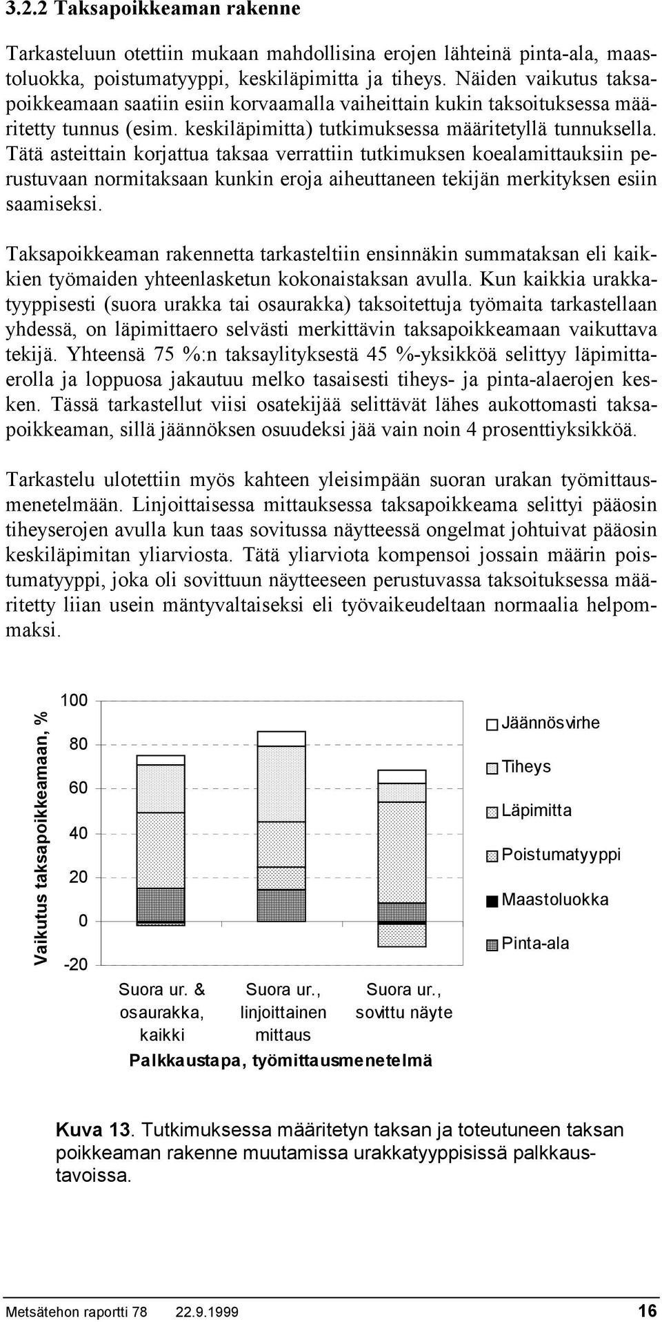 Tätä asteittain korjattua taksaa verrattiin tutkimuksen koealamittauksiin perustuvaan normitaksaan kunkin eroja aiheuttaneen tekijän merkityksen esiin saamiseksi.