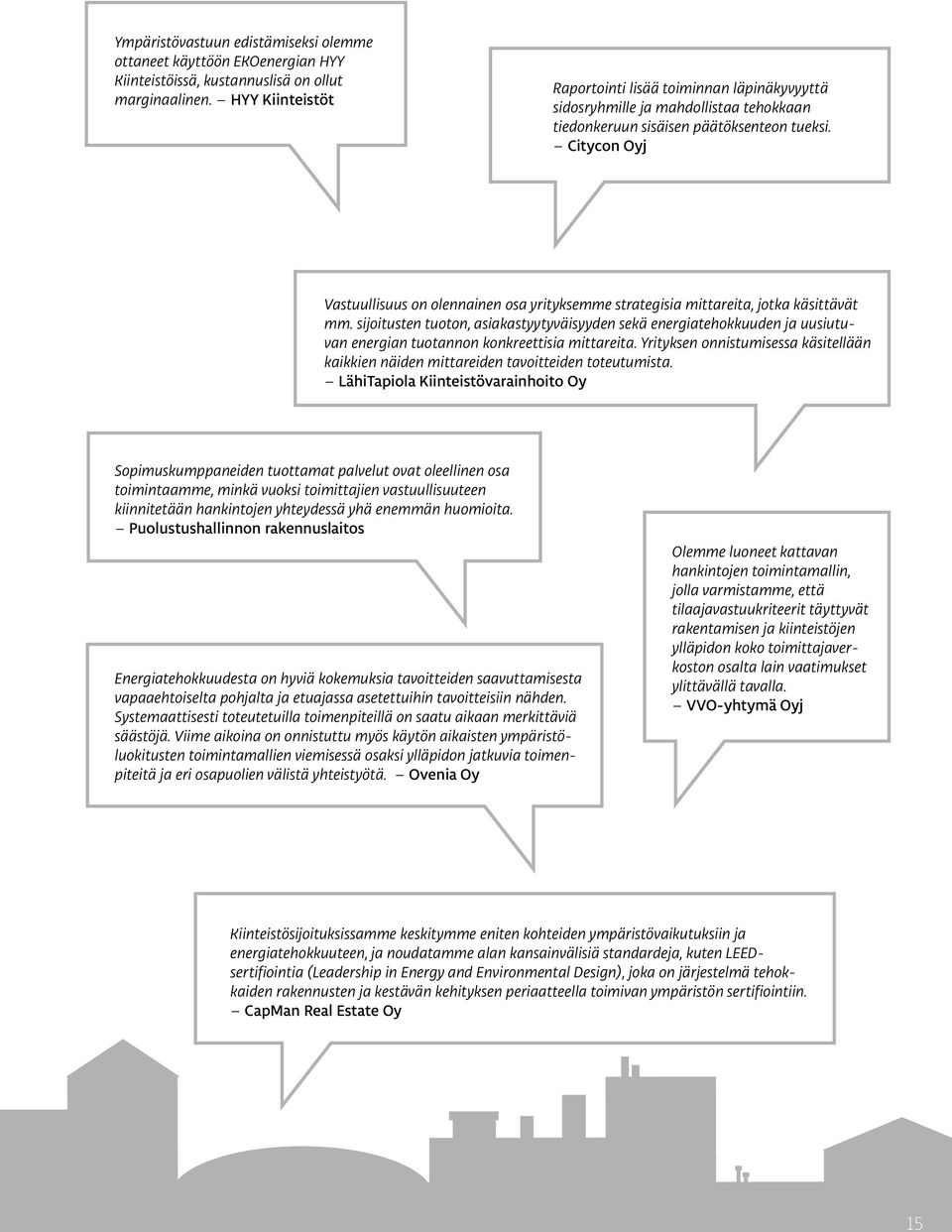 Citycon Oyj Vastuullisuus on olennainen osa yrityksemme strategisia mittareita, jotka käsittävät mm.