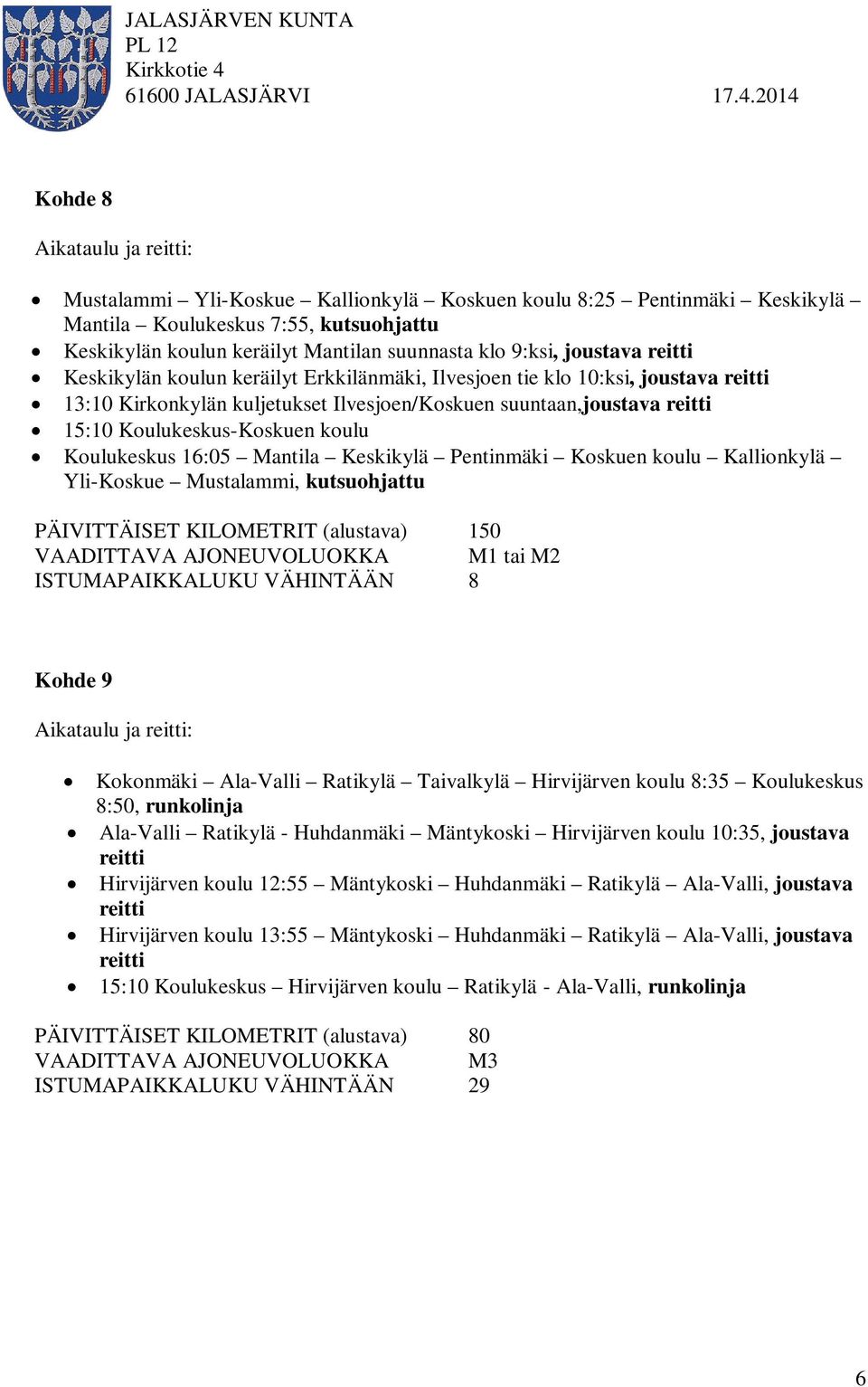 Kallionkylä Yli-Koskue Mustalammi, kutsuohjattu 150 M1 tai 8 Kohde 9 Kokonmäki Ala-Valli Ratikylä Taivalkylä Hirvijärven koulu 8:35 Koulukeskus 8:50, runkolinja Ala-Valli Ratikylä - Huhdanmäki