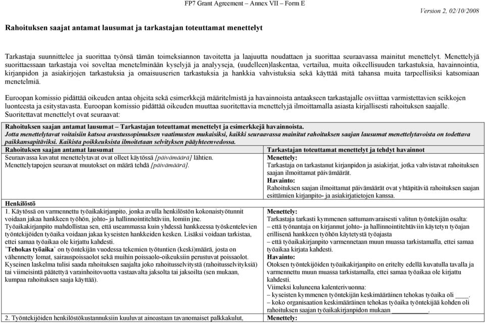 Menettelyjä suorittaessaan tarkastaja voi soveltaa menetelminään kyselyjä ja analyyseja, (uudelleen)laskentaa, vertailua, muita oikeellisuuden tarkastuksia, havainnointia, kirjanpidon ja asiakirjojen