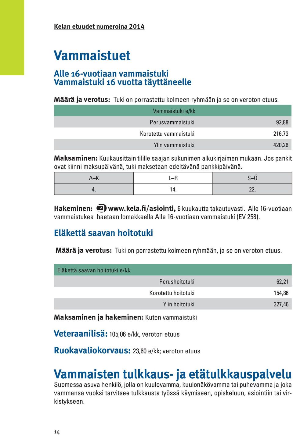 Jos pankit ovat kiinni maksupäivänä, tuki maksetaan edeltävänä pankkipäivänä. A K L R S Ö 4. 14. 22. Hakeminen: www.kela.fi/asiointi, 6 kuukautta takautuvasti.