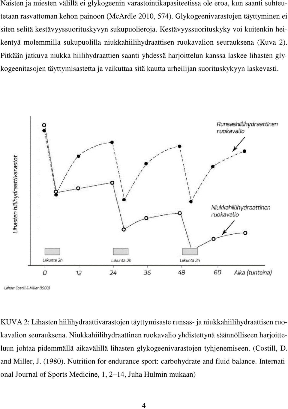 Kestävyyssuorituskyky voi kuitenkin heikentyä molemmilla sukupuolilla niukkahiilihydraattisen ruokavalion seurauksena (Kuva 2).