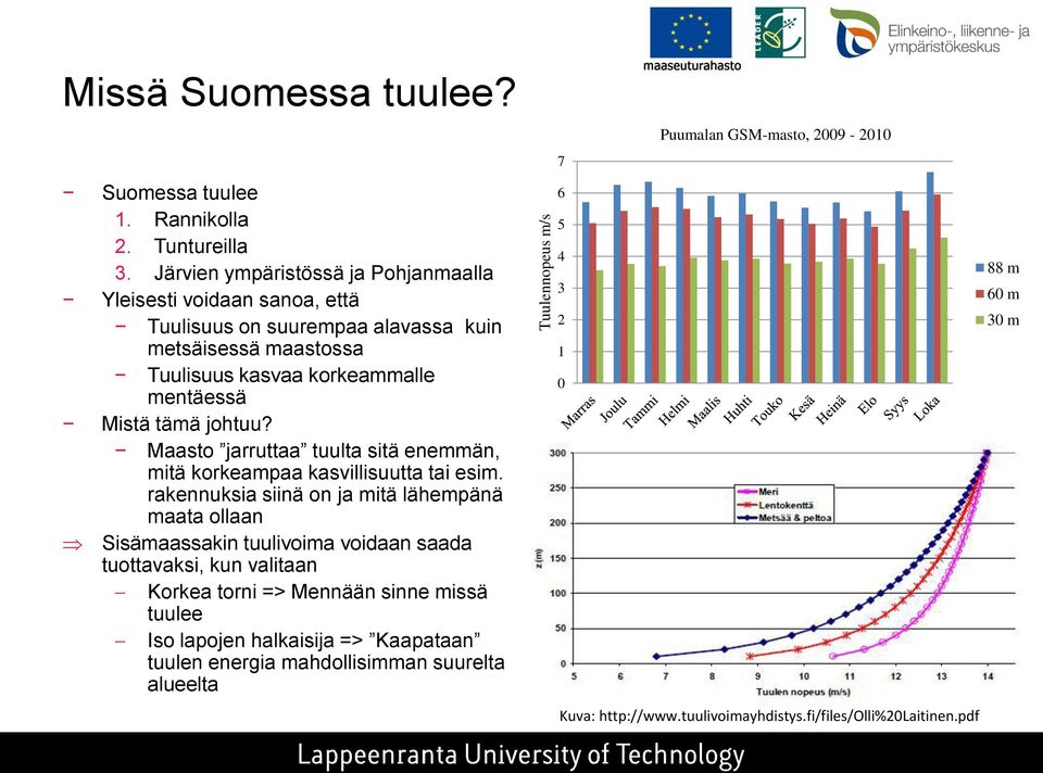 johtuu? Maasto jarruttaa tuulta sitä enemmän, mitä korkeampaa kasvillisuutta tai esim.