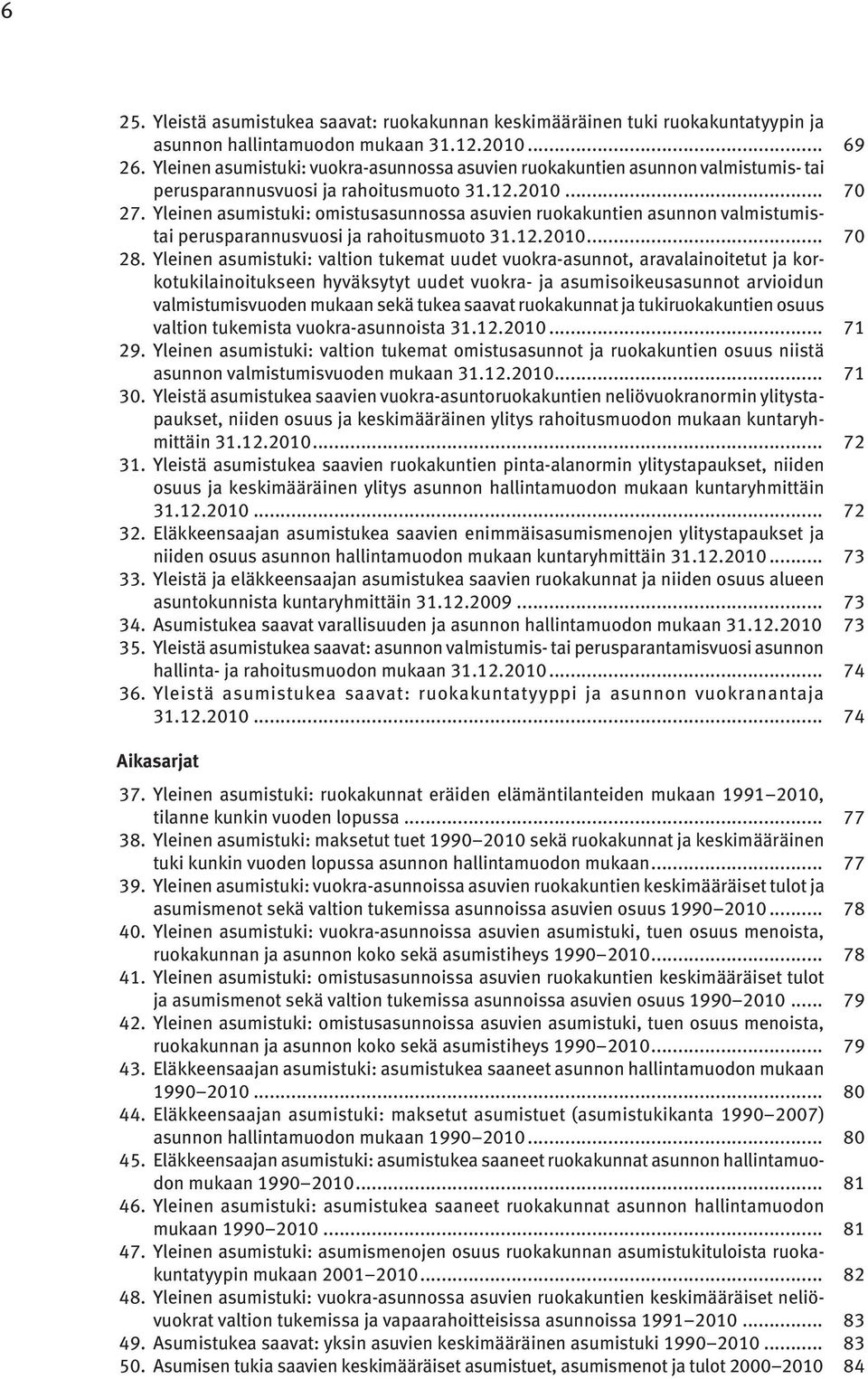 Yleinen asumistuki: omistusasunnossa asuvien ruokakuntien asunnon valmistumistai perusparannusvuosi ja rahoitusmuoto 31.12.2010... 70 28.