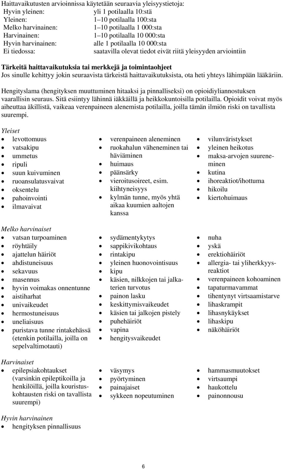 toimintaohjeet Jos sinulle kehittyy jokin seuraavista tärkeistä haittavaikutuksista, ota heti yhteys lähimpään lääkäriin.