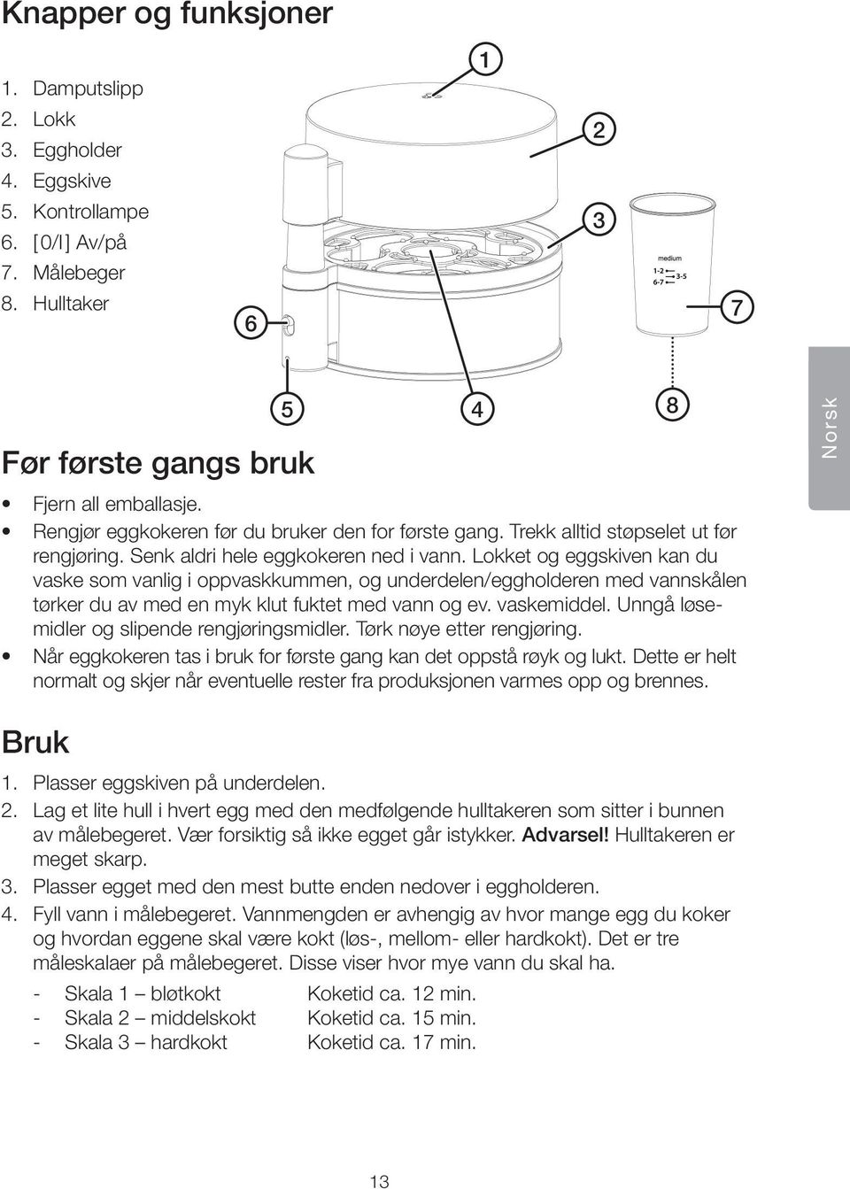 Lokket og eggskiven kan du vaske som vanlig i oppvaskkummen, og underdelen/eggholderen med vannskålen tørker du av med en myk klut fuktet med vann og ev. vaskemiddel.