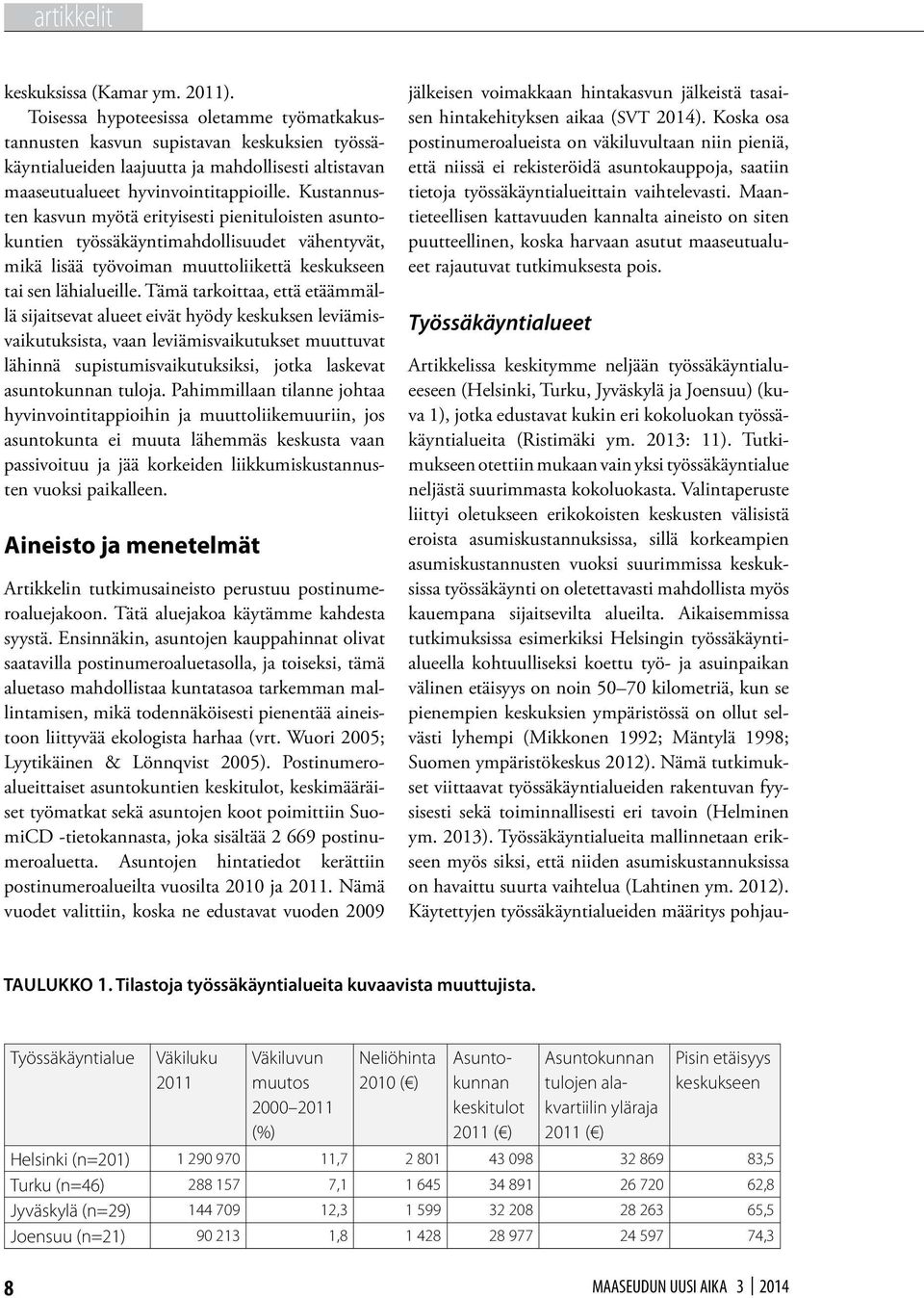 Kustannusten kasvun myötä erityisesti pienituloisten asuntokuntien työssäkäyntimahdollisuudet vähentyvät, mikä lisää työvoiman muuttoliikettä keskukseen tai sen lähialueille.