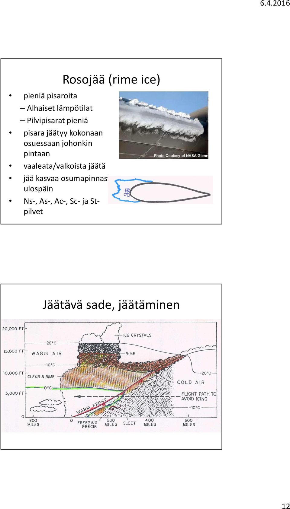 vaaleata/valkoista jäätä Rosojää (rimeice) jää kasvaa