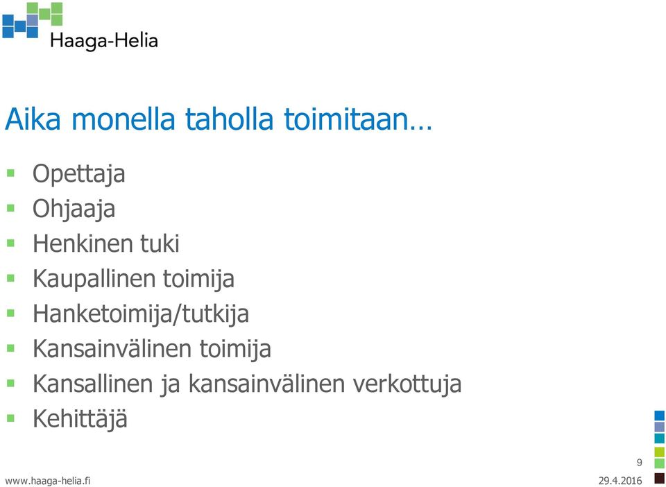 Hanketoimija/tutkija Kansainvälinen toimija