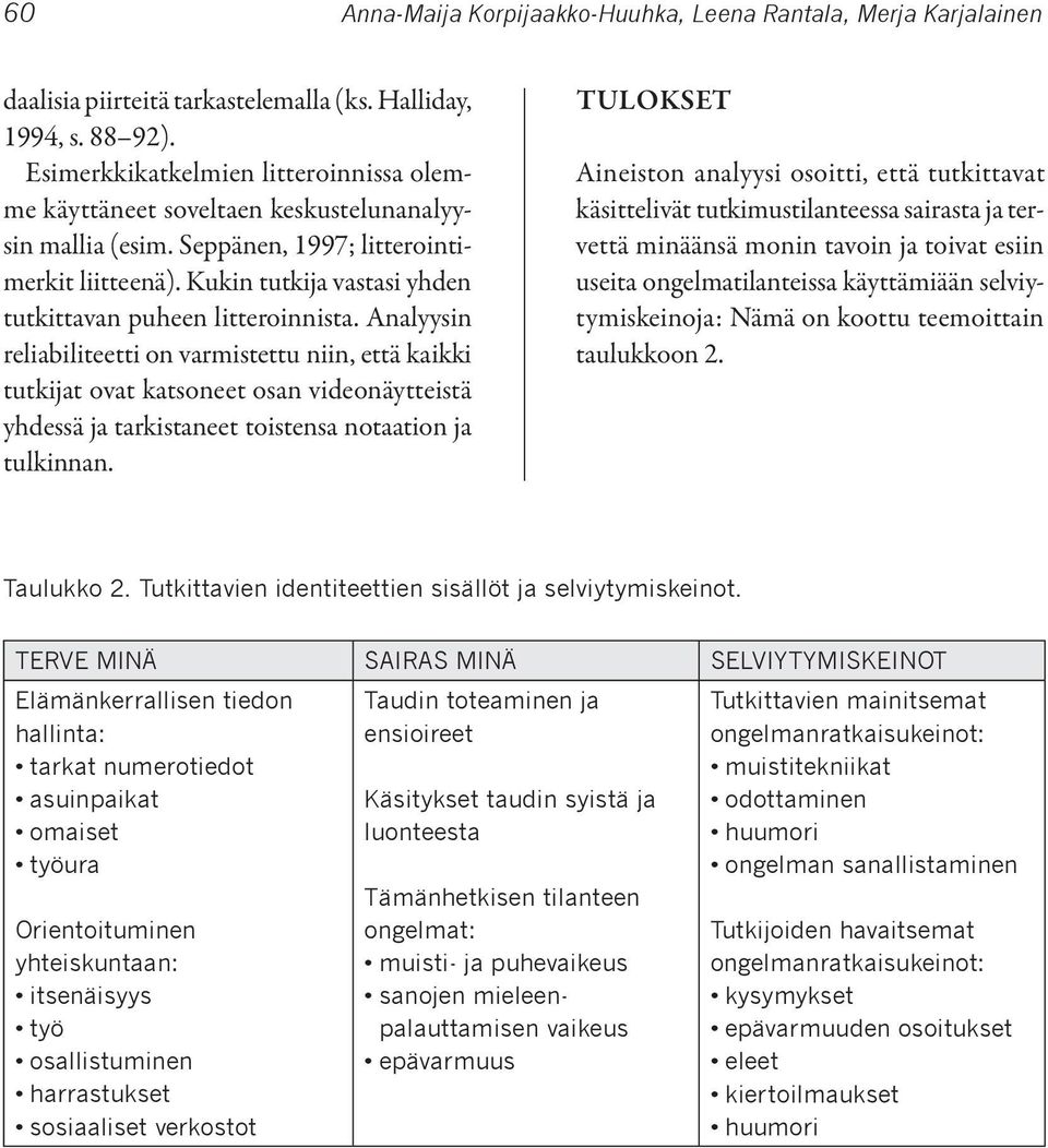 Kukin tutkija vastasi yhden tutkittavan puheen litteroinnista.
