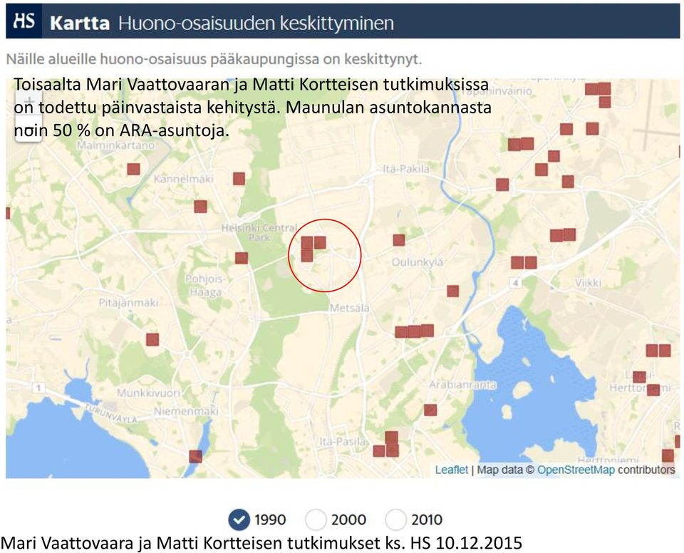 Maunulan asuntokannasta noin 50 % on ARA-asuntoja.