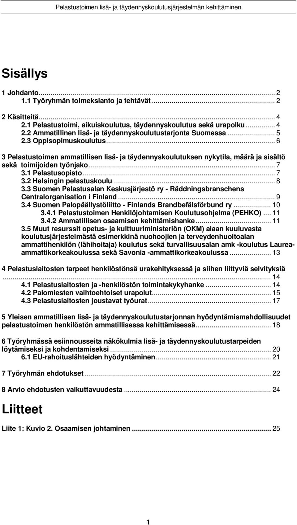 .. 8 3.3 Suomen Pelastusalan Keskusjärjestö ry - Räddningsbranschens Centralorganisation i Finland... 9 3.4 Suomen Palopäällystöliitto - Finlands Brandbefälsförbund ry... 10 3.4.1 Pelastustoimen Henkilöjohtamisen Koulutusohjelma (PEHKO).