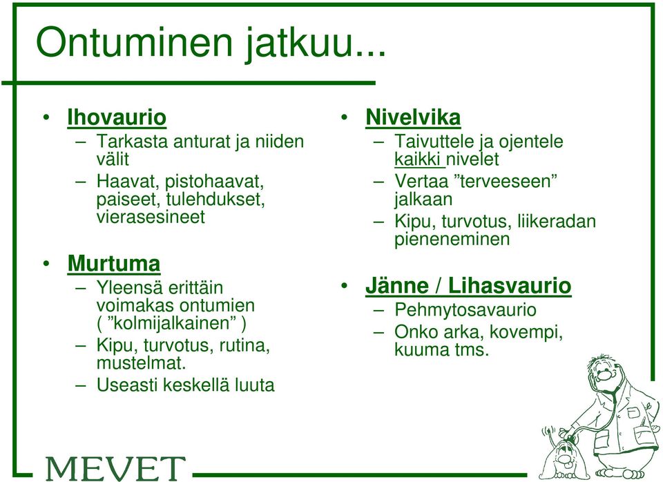 Murtuma Yleensä erittäin voimakas ontumien ( kolmijalkainen ) Kipu, turvotus, rutina, mustelmat.