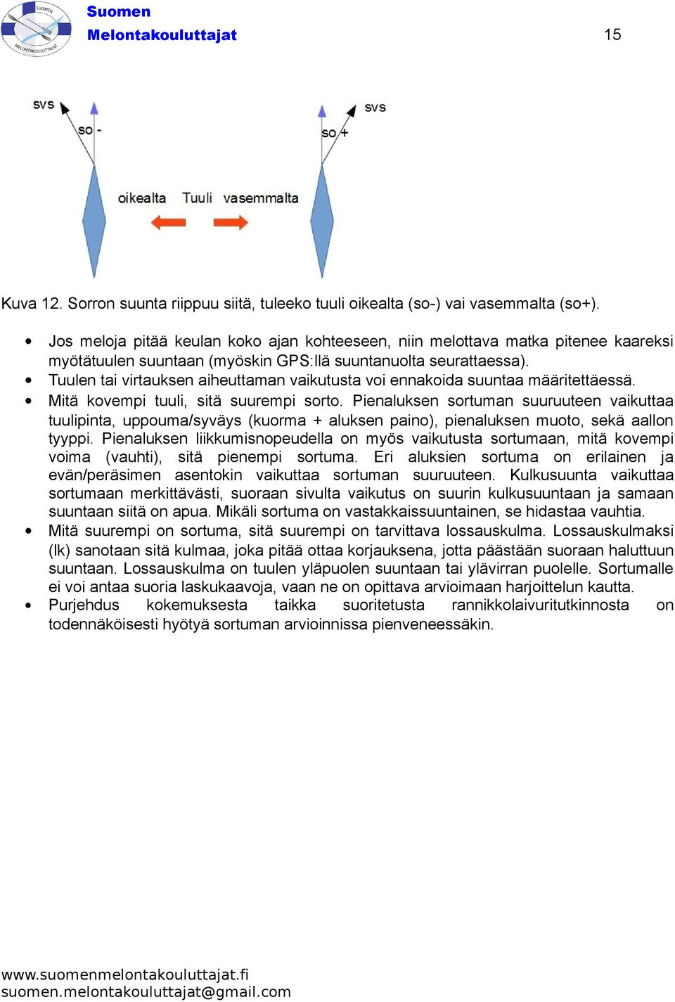 Tuulen tai virtauksen aiheuttaman vaikutusta voi ennakoida suuntaa määritettäessä. Mitä kovempi tuuli, sitä suurempi sorto.