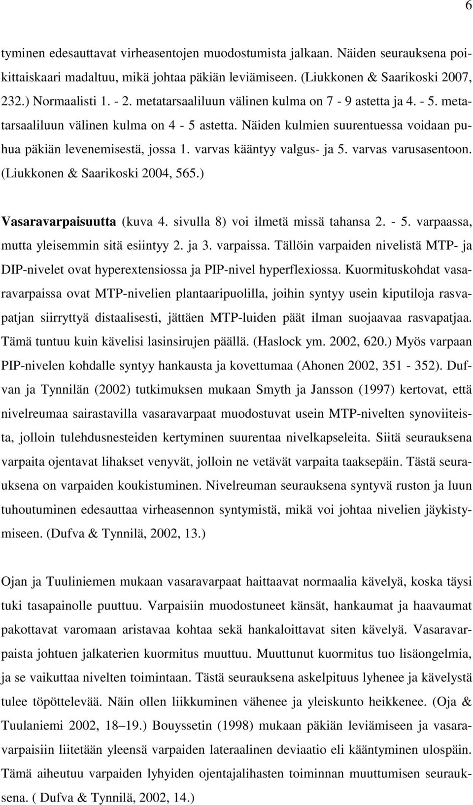 varvas kääntyy valgus- ja 5. varvas varusasentoon. (Liukkonen & Saarikoski 2004, 565.) Vasaravarpaisuutta (kuva 4. sivulla 8) voi ilmetä missä tahansa 2. - 5.