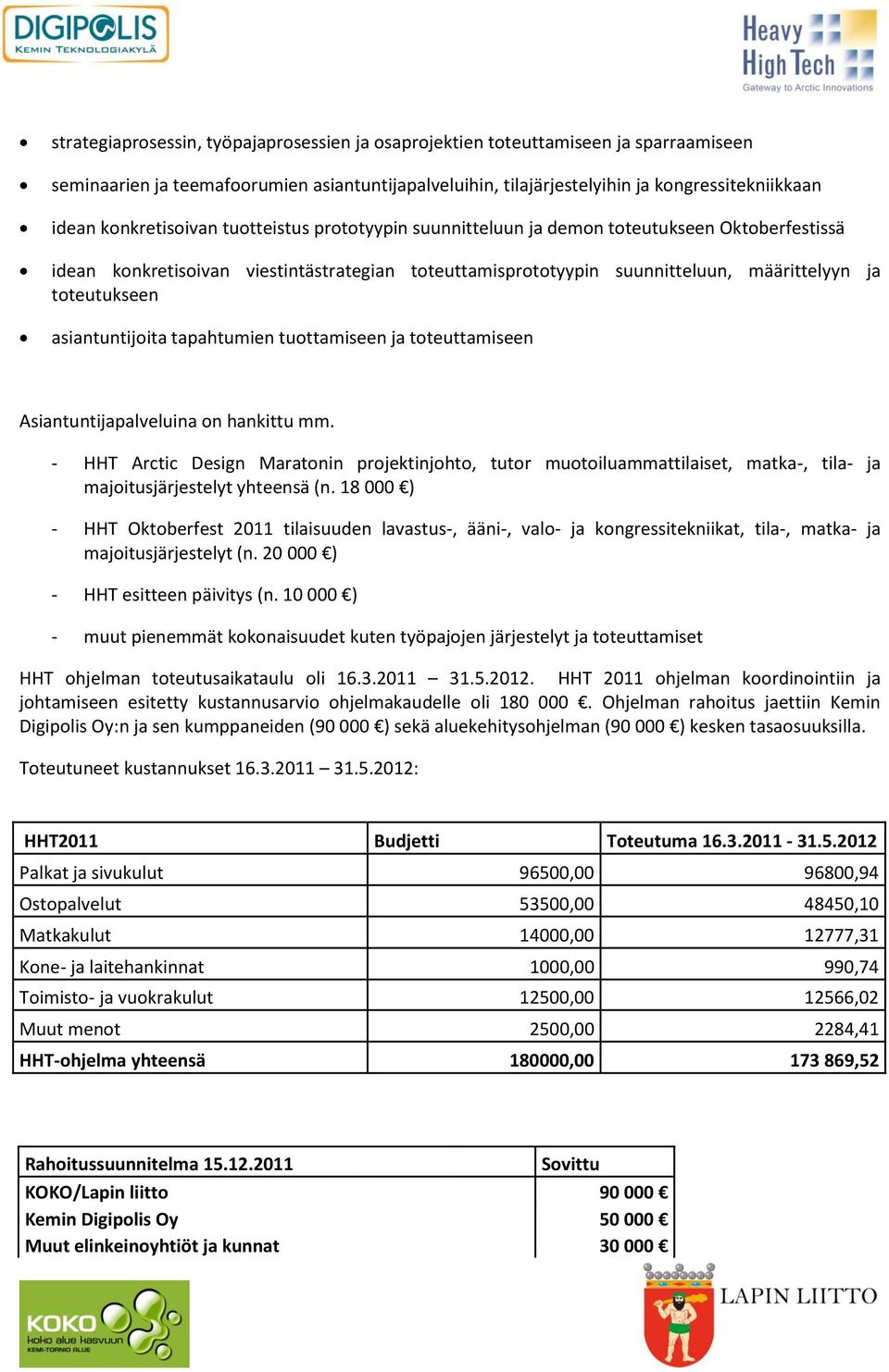 asiantuntijoita tapahtumien tuottamiseen ja toteuttamiseen Asiantuntijapalveluina on hankittu mm.