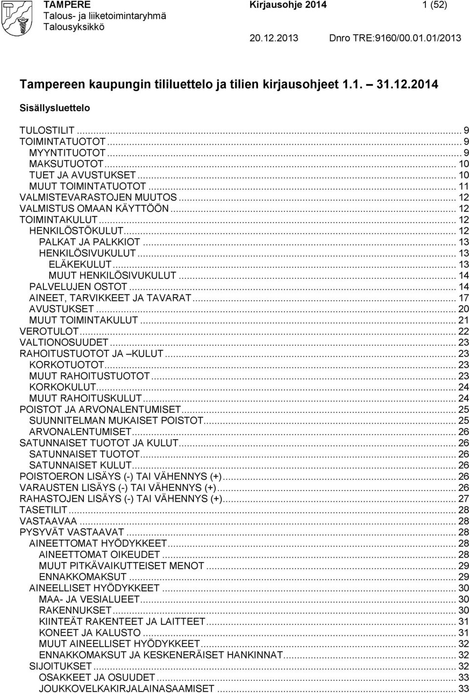 .. 12 PALKAT JA PALKKIOT... 13 HNKILÖSIVUKULUT... 13 LÄKKULUT... 13 MUUT HNKILÖSIVUKULUT... 14 PALVLUJN OSTOT... 14 AINT, TARVIKKT JA TAVARAT... 17 AVUSTUKST... 20 MUUT TOIMINTAKULUT... 21 VROTULOT.