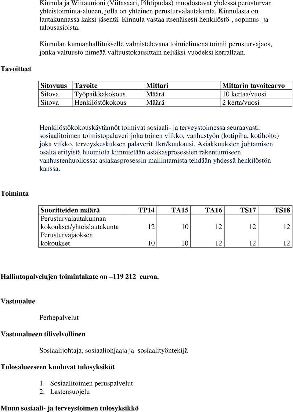 Kinnulan kunnanhallitukselle valmistelevana toimielimenä toimii perusturvajaos, jonka valtuusto nimeää valtuustokausittain neljäksi vuodeksi kerrallaan.