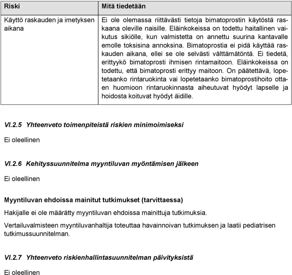 Bimatoprostia ei pidä käyttää raskauden aikana, ellei se ole selvästi välttämätöntä. Ei tiedetä, erittyykö bimatoprosti ihmisen rintamaitoon.