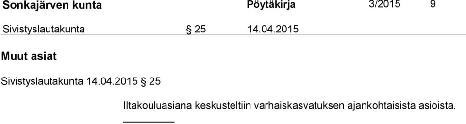 2015 Muut asiat Sivistyslautakunta 14.04.