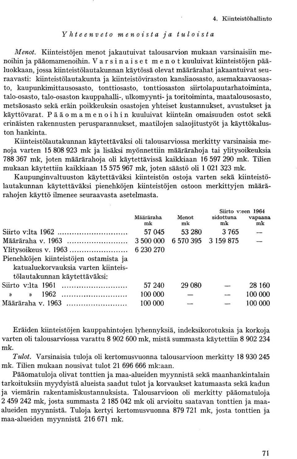 asemakaavaosasto, kaupunkimittausosasto, tonttiosasto, tonttiosaston siirtolapuutarhatoiminta, talo-osasto, talo-osaston kauppahalli-, ulkomyynti- ja toritoiminta, maatalousosasto, metsäosasto sekä