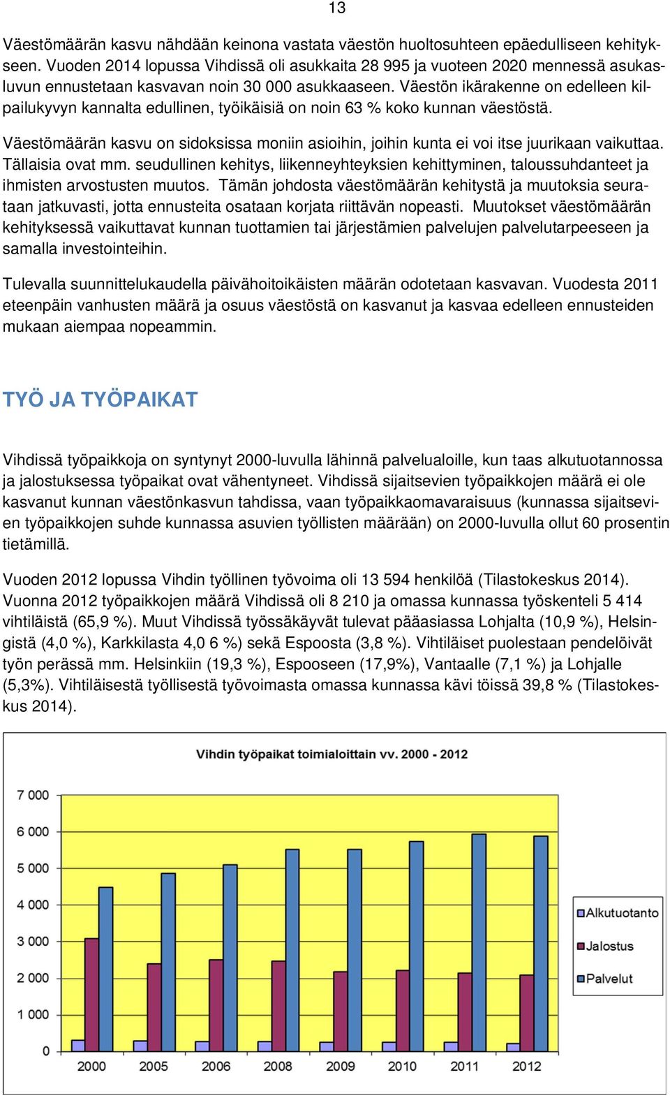 Väestön ikärakenne on edelleen kilpailukyvyn kannalta edullinen, työikäisiä on noin 63 % koko kunnan väestöstä.