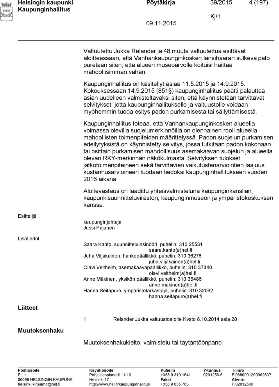 2015. Kokouksessaan 14.9.