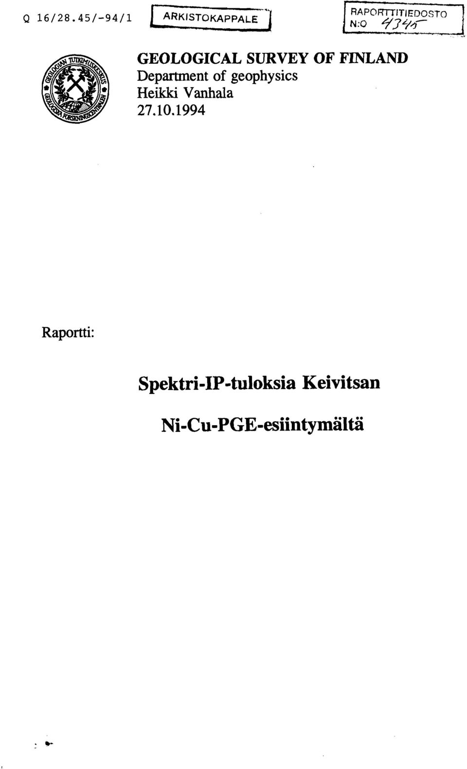 geophysics Heikki Vanhala 27.1.