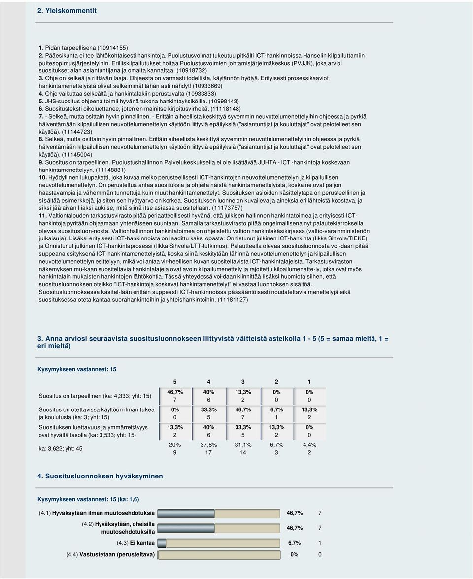 Erilliskilpailutukset hoitaa Puolustusvoimien johtamisjärjelmäkeskus (PVJJK), joka arvioi suositukset alan asiantuntijana ja omalta kannaltaa. (10918732) 3. Ohje on selkeä ja riittävän laaja.