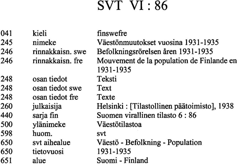 svt aihealue tietovuosi alue fînswefre Väestönmuutokset vuosina -93 5 Befolkningsrörelsen åren -93 5 Mouvement de la