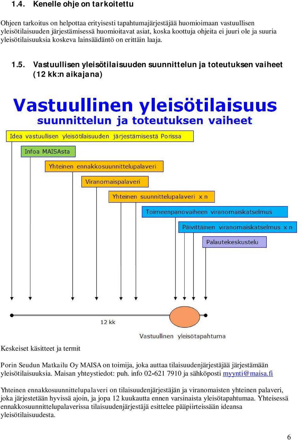 Vastuullisenyleisötilaisuudensuunnittelunjatoteutuksenvaiheet (12kk:naikajana) Keskeiset käsitteet ja termit Porin Seudun Matkailu Oy MAISA on toimija, joka auttaa tilaisuudenjärjestäjää järjestämään