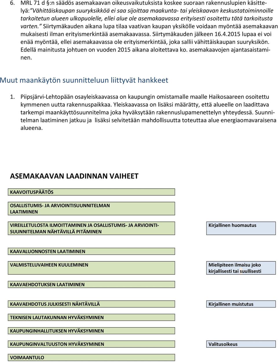 Siirtymäkauden aikana lupa tilaa vaativan kaupan yksikölle voidaan myöntää asemakaavan mukaisesti ilman erityismerkintää asemakaavassa. Siirtymäkauden jälkeen 16.4.