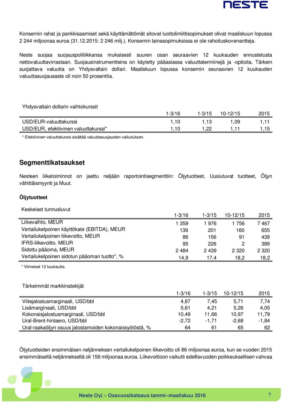 Suojausinstrumentteina on käytetty pääasiassa valuuttatermiinejä ja -optioita. Tärkein suojattava valuutta on Yhdysvaltain dollari.