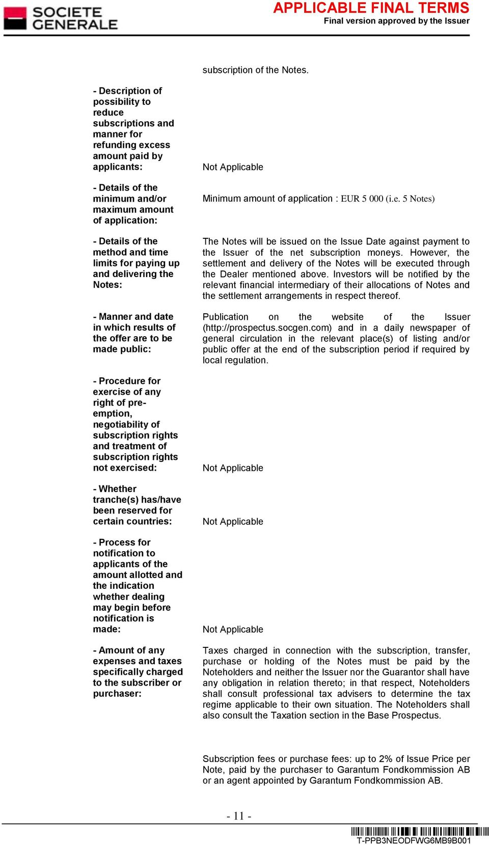 and time limits for paying up and delivering the Notes: - Manner and date in which results of the offer are to be made public: - Procedure for exercise of any right of preemption, negotiability of