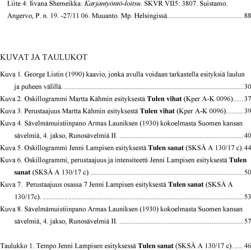 Perustaajuus Martta Kähmin esityksestä Tulen vihat (Kper A-K 0096)...39 Kuva 4. Sävelmämuistiinpano Armas Launiksen (1930) kokoelmasta Suomen kansan sävelmiä, 4. jakso, Runosävelmiä II....40 Kuva 5.