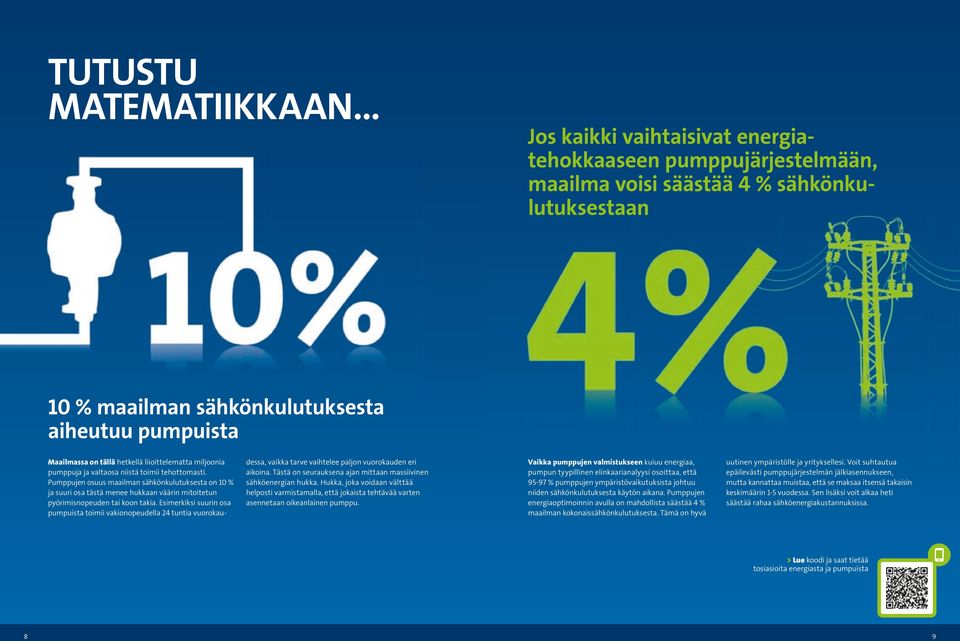 Pumppujen osuus maailman sähkönkulutuksesta on 10 % ja suuri osa tästä menee hukkaan väärin mitoitetun pyörimisnopeuden tai koon takia.