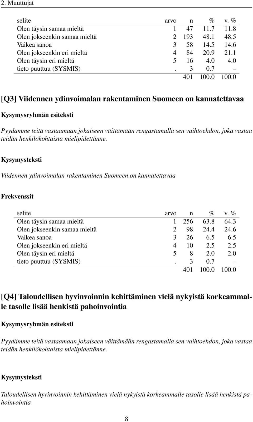 7 [Q3] Viidennen ydinvoimalan rakentaminen Suomeen on kannatettavaa Pyydämme teitä vastaamaan jokaiseen väittämään rengastamalla sen vaihtoehdon, joka vastaa teidän henkilökohtaista mielipidettänne.