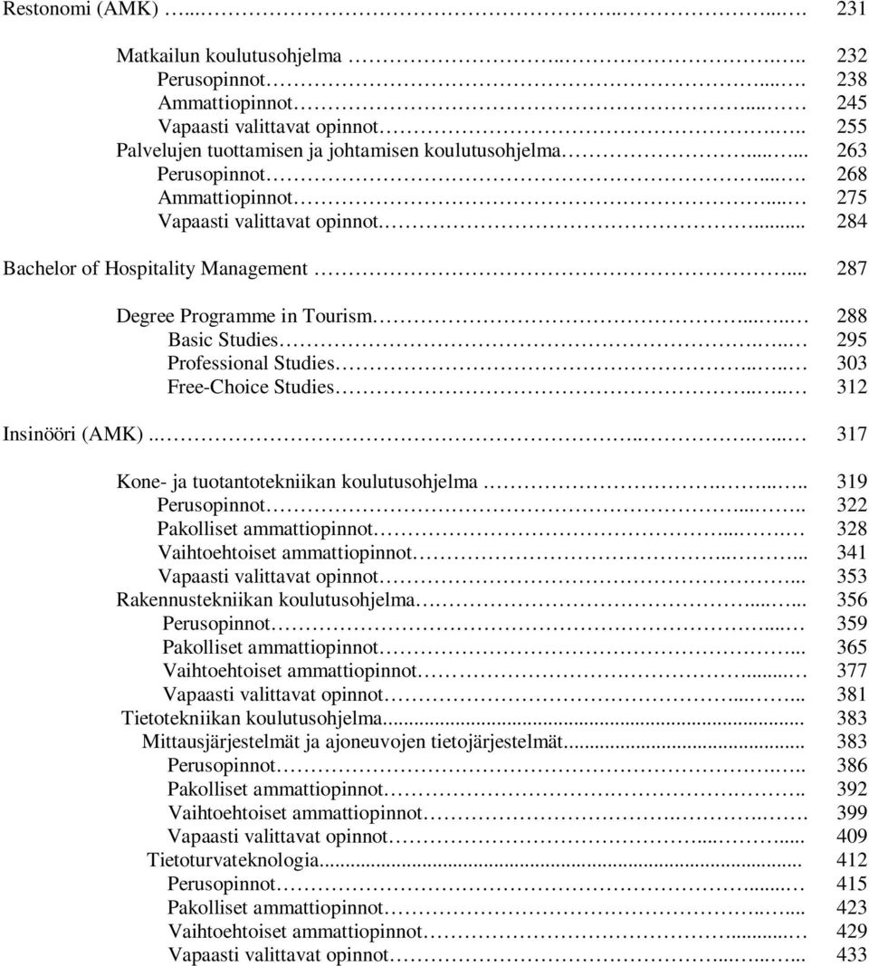 .. 295 Professional Studies.... 303 Free-Choice Studies.... 312 Insinööri (AMK)........ 317 Kone- ja tuotantotekniikan koulutusohjelma....... 319 Perusopinnot..... 322 Pakolliset ammattiopinnot.