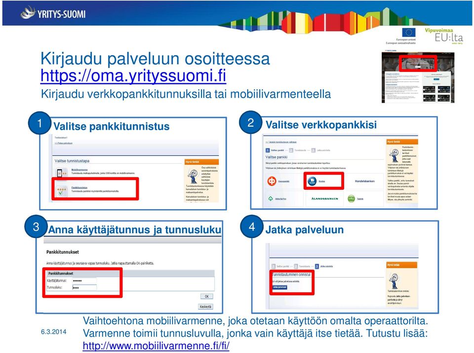 verkkopankkisi 3 Anna käyttäjätunnus ja tunnusluku 4 Jatka palveluun Vaihtoehtona mobiilivarmenne,