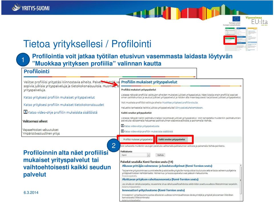 yrityksen profiilia valinnan kautta 2 Profiloinnin alta näet