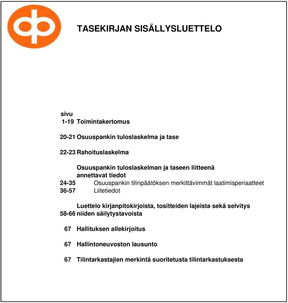 laatimisperiaatteet 36-57 Liitetiedot Luettelo kirjanpitokirjoista, tositteiden lajeista sekä selvitys 58-66 niiden