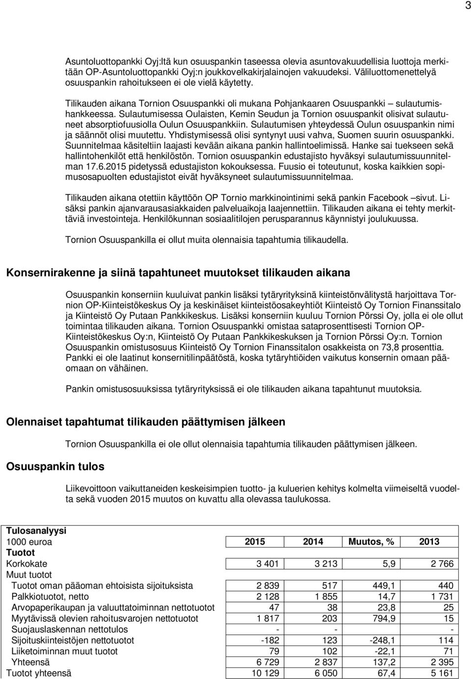 Sulautumisessa Oulaisten, Kemin Seudun ja Tornion osuuspankit olisivat sulautuneet absorptiofuusiolla Oulun Osuuspankkiin. Sulautumisen yhteydessä Oulun osuuspankin nimi ja säännöt olisi muutettu.
