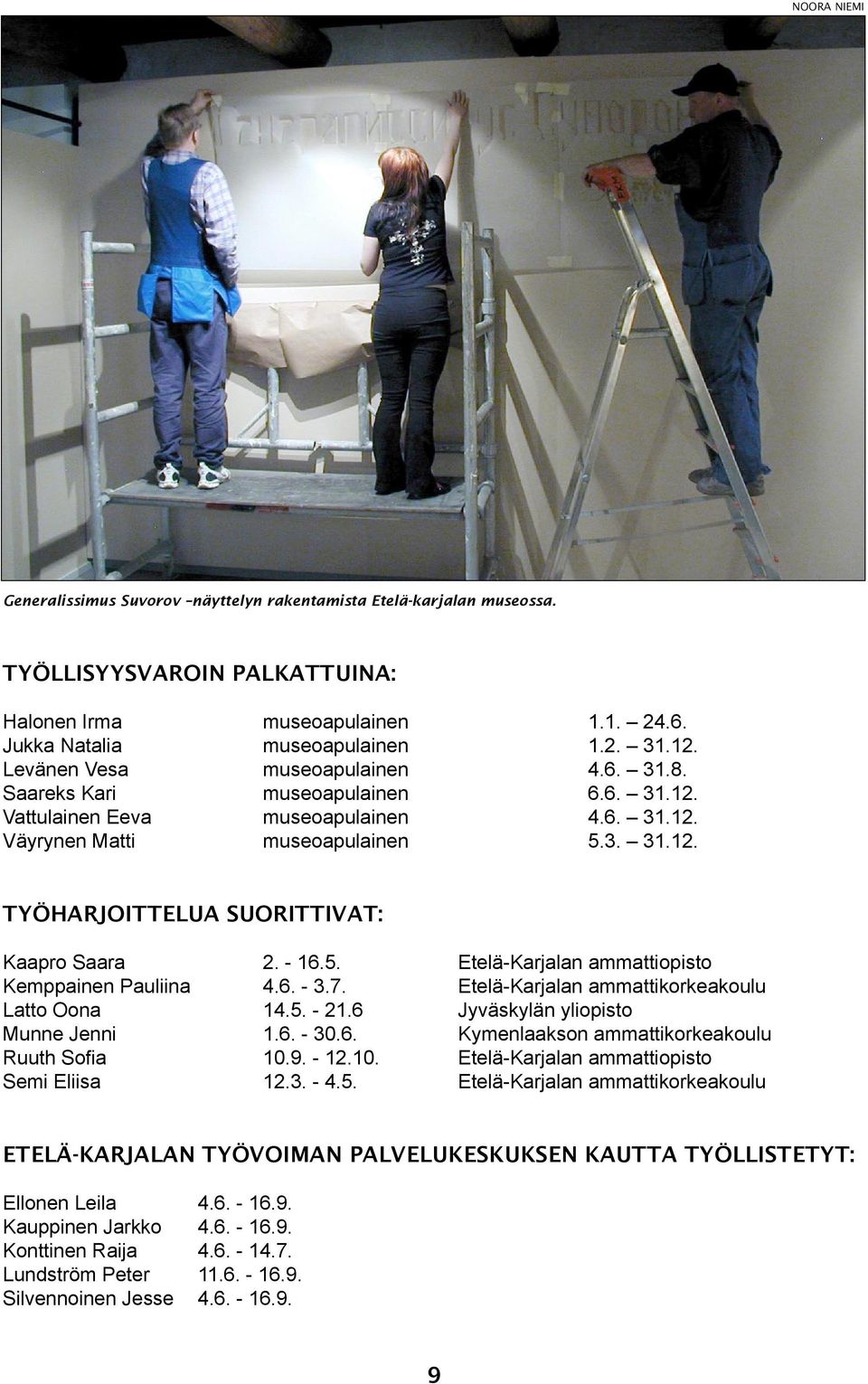 - 16.5. Etelä-Karjalan ammattiopisto Kemppainen Pauliina 4.6. - 3.7. Etelä-Karjalan ammattikorkeakoulu Latto Oona 14.5. - 21.6 Jyväskylän yliopisto Munne Jenni 1.6. - 30.6. Kymenlaakson ammattikorkeakoulu Ruuth Sofia 10.