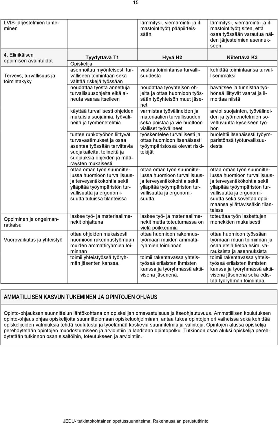 lämmitys-, viemäröinti- ja ilmastointityöt) siten, että osaa työssään varautua näiden järjestelmien asennukseen.