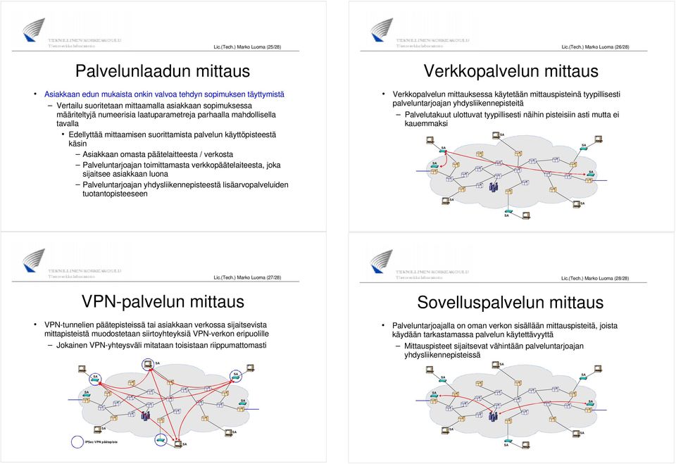 sopimuksessa määriteltyjä numeerisia laatuparametreja parhaalla mahdollisella tavalla Edellyttää mittaamisen suorittamista n käyttöpisteestä käsin siakkaan omasta päätelaitteesta / verkosta